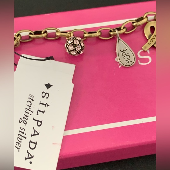 Silpada NWT Sterling Brass Breast Cancer Awareness PINK OUT LOUD Bracelet - Picture 2 of 7